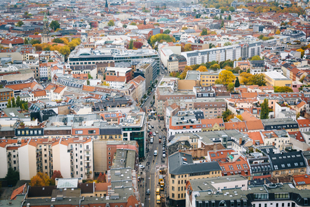 Aerial view of buildings and streets in Berlin, Germany.のeditorial素材