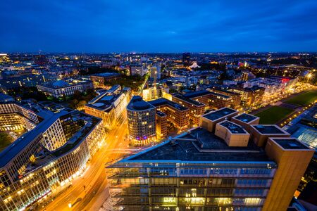 View of modern buildings at Potsdamer Platz at night, in Berlin, Germany.のeditorial素材