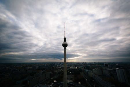 View of the Berlin TV Tower (Fernsehturm) , in Mitte, Berlin, Germany.のeditorial素材