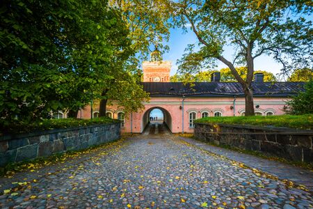 Walkway and the Suomenlinnan Brewery, on Suomenlinna, in Helsinki, Finland.の写真素材