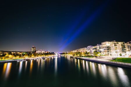 The Ruoholahti Canal at night, in Helsinki, Finland.の写真素材