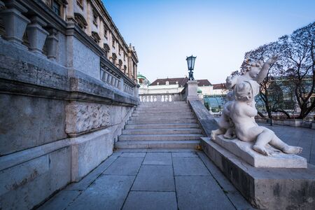 Statues and steps at the Austrian National Library, in Vienna, Austria.の写真素材
