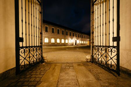 Gate of the Brunnenhof Courtyard at Munich Residenz at night, in Munich, Germany.のeditorial素材