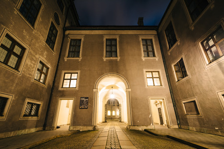 Interior corridor of the Munich Residenz at night, in Munich, Germany.のeditorial素材