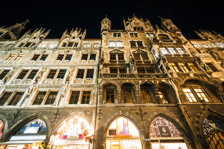New Town Hall at night, in Munich, Germany.のeditorial素材