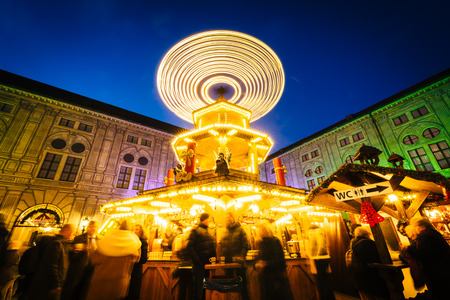 Christmas Market at night, at the Munich Residenz, in Munich, Germany.のeditorial素材
