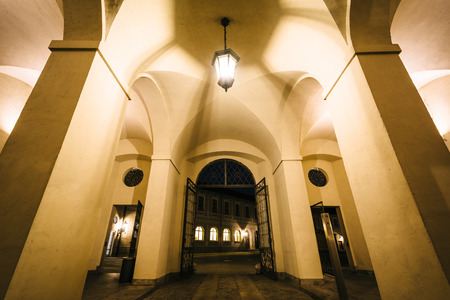 Hallway at the Munich Residenz at night, in Munich, Germany.のeditorial素材