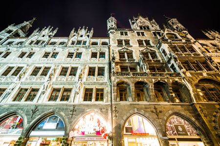 New Town Hall at night, in Munich, Germany.のeditorial素材