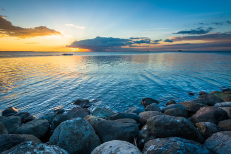 Sunset over Manila Bay, seen from Pasay, Metro Manila, The Philippines.の写真素材