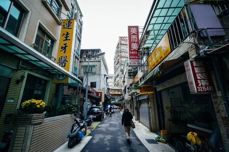 A narrow street in the Zhongzheng District, in Taipei, Taiwan.のeditorial素材