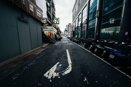 A narrow street near Zhongxiao Fuxing, in Taipei, Taiwan.のeditorial素材