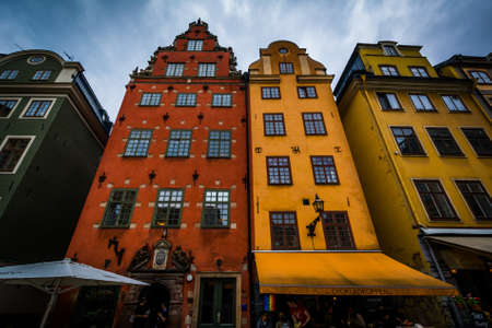 Buildings at Stortorget, in Galma Stan, Stockholm, Sweden.のeditorial素材