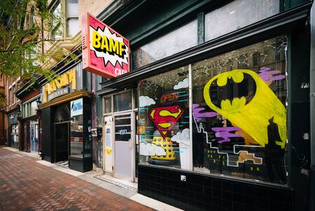 Shops along Charles Street in the Station North District of Baltimore, Maryland.のeditorial素材