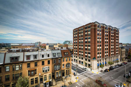 View of the intersection of Biddle Street and Maryland Avenue in Mid-Town Belvedere, Baltimore, Maryland.の写真素材