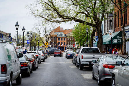 Narrow street in Fells Point, Baltimore, Maryland.のeditorial素材