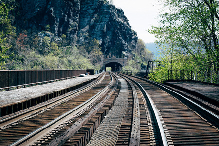 Railroad tracks in Harpers Ferry, West Virginia.
