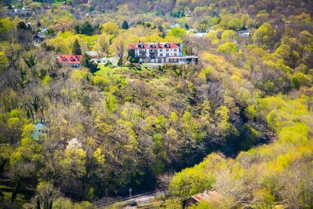View of spring color on hills from Maryland Heights in Harpers Ferry, West Virginia.の写真素材