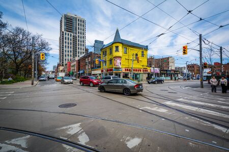 The intersection of Queen Street and Church Street in downtown Toronto, Ontario.のeditorial素材