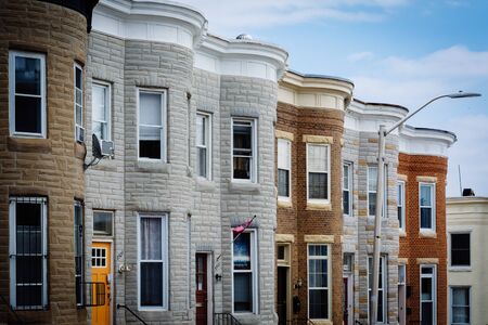 Repeating pattern of row houses in Hampden, Baltimore, Maryland.の写真素材