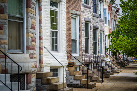Repeating pattern of row houses in Hampden, Baltimore, Maryland.の写真素材