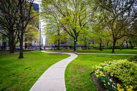 Walkway and gardens outside Osgoode Hall, in Toronto, Ontario.の写真素材