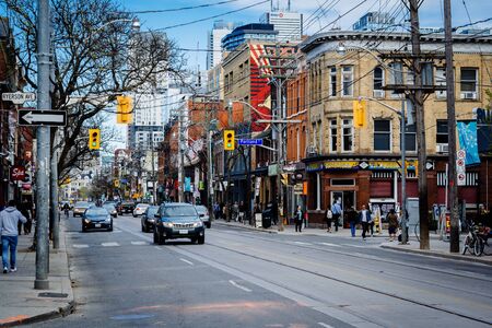 Queen Street West, in the Fashion District, of Toronto, Ontario.のeditorial素材