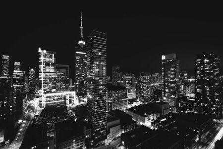View of modern buildings at night in downtown Toronto, Ontario.の写真素材