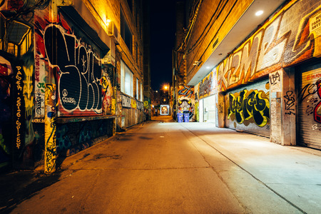 Graffiti Alley at night, in the Fashion District of Toronto, Ontario.のeditorial素材