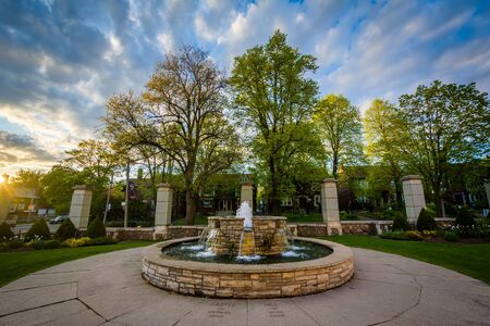 Fountain outside Casa Loma at sunset, in Midtown Toronto, Ontario.の写真素材