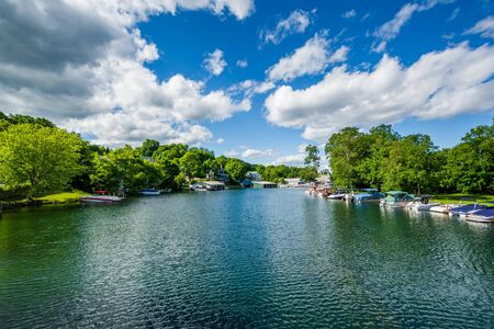 The Winnipesaukee River, in Lakeport, Laconia, New Hampshire.の写真素材