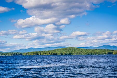 Mountain ranges and Lake Winnipesaukee in Weirs Beach, Laconia, New Hampshire.の写真素材