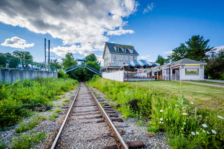Railroad tracks in Weirs Beach, Laconia, New Hampshire.の写真素材