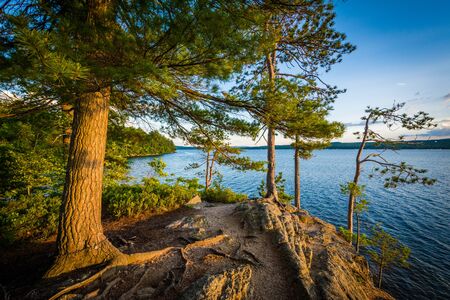 Rocky bluff above Winnisquam Lake, at Ahern State Park, in Laconia, New Hampshire.の写真素材