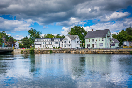 Houses along the Winnipesaukee River, in Laconia, New Hampshire.の写真素材