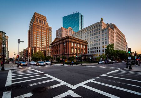 The intersection of Berkeley and Newbury Streets, in Back Bay, Boston, Massachusetts.の写真素材