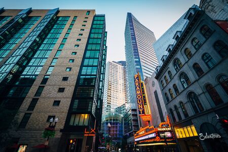 Washington Street in the Theater District of Boston, Massachusetts.のeditorial素材