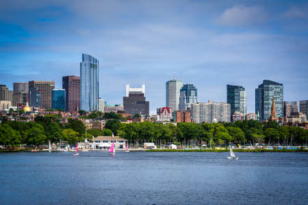 The Charles River and buildings in the Beacon Hill and the Financial District, in Boston, Massachusetts.の写真素材