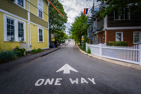 Houses and narrow street in Provincetown, Cape Cod, Massachusetts.