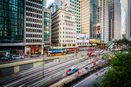 View of modern skyscrapers and Connaught Road, in Hong Kong, Hong Kong.のeditorial素材