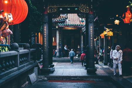 Corridor inside Longshan Temple, in the Wanhua District,  Taipei, Taiwan.のeditorial素材
