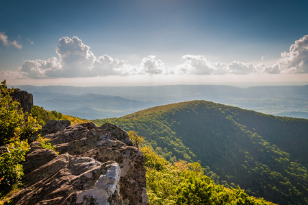 View of the Blue Ridge and Shenandoah Valley from Hawksbill Summit, in Shenandoah National Park, Virginia.の写真素材