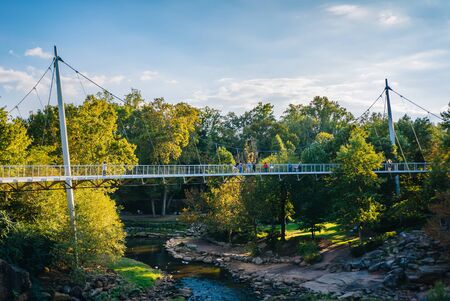 Bridge at the Falls Park on the Reedy, in Greenville, South Carolina.の写真素材