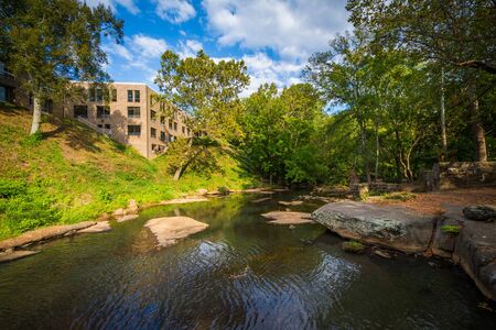 The Reedy River at Falls Park on the Reedy, in Greenville, South Carolina.の写真素材