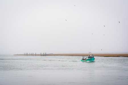 Boat in Chincoteague Bay, in Chincoteague Island, Virginia.のeditorial素材