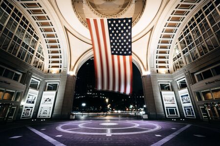 Rowes Wharf at night, in Boston, Massachusetts.のeditorial素材