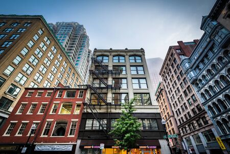 Buildings on Broad Street, in Boston, Massachusetts.のeditorial素材