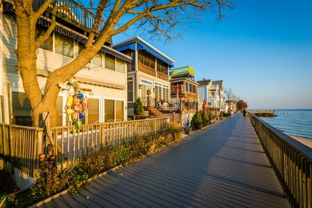 Waterfront houses and boardwalk in North Beach, Maryland.の写真素材