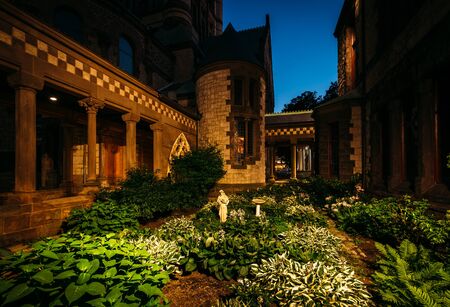 Garden and Trinity Episcopal Church, at Copley Square, in Back Bay, Boston, Massachusetts.のeditorial素材