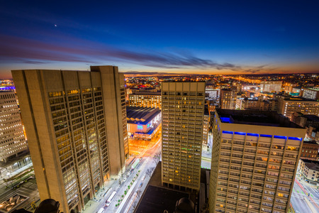 View of buildings in downtown at night, in Baltimore, Maryland.のeditorial素材