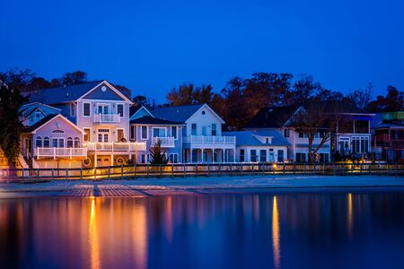 Beachfront houses at night, in North Beach, Maryland.の写真素材